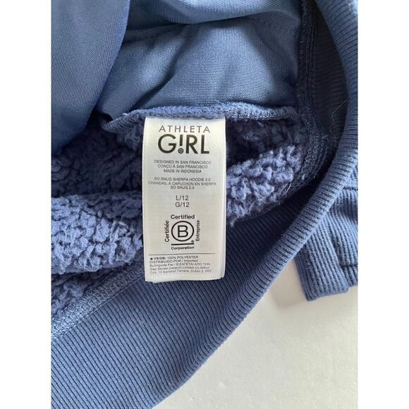 Athleta Girl So Snug Sherpa Hoodie 2.0 with pockets Damask Blue Size Large 12 - Picture 4 of 13